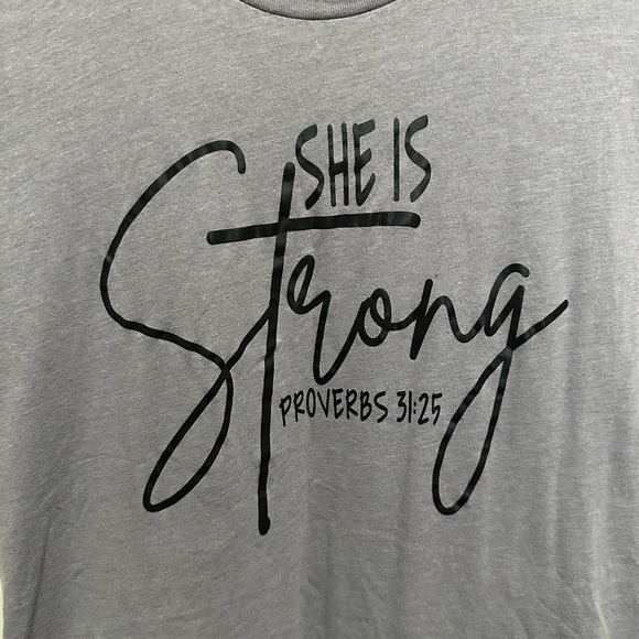 Women’s She is Strong Proverbs 31:25 Christian Shortsleeve Shirt size Medium - Picture 2 of 5